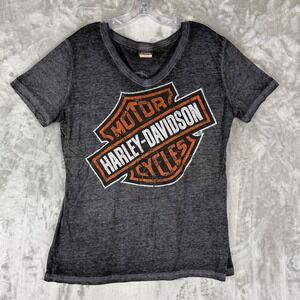 Harley Davidson Motorcycles Womens V Neck T Shirt Gray XL Punta Cana Graphic Tee